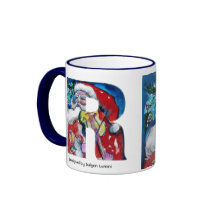 CHRISTMAS R LETTER / SANTA  WITH VIOLIN MONOGRAM MUG