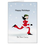 Christmas Retro Girl Runner Fitness Greeting Card