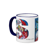 CHRISTMAS S LETTER / SANTA  WITH VIOLIN MONOGRAM MUG