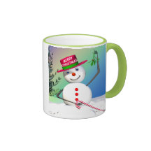 Christmas Snowman Holding Mistletoe Coffee Mug
