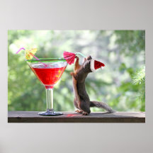 Christmas Squirrel Drinking a Cocktail Poster