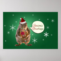 Christmas Squirrel with Snowflakes Poster