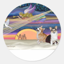 Christmas Star - Welsh Corgi (2 Pembroke) Round Sticker