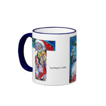 CHRISTMAS T LETTER / SANTA  WITH VIOLIN MONOGRAM COFFEE MUGS