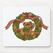 Christmas Teddy Bear Wreath Mouse Pads