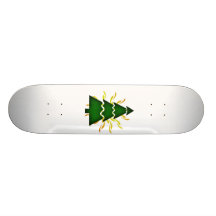 Christmas tree sectional with yellow waves behind. skateboard deck
