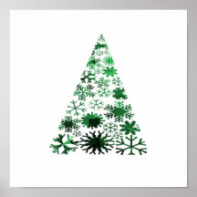 Christmas Tree Snowflakes Green Mottled Graphic Poster
