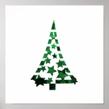 Christmas Tree stars n dashes mottled green Print