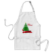 Christmas Tree with Red Ribbon Aprons
