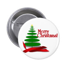 Christmas Tree with Red Ribbon Pinback Buttons