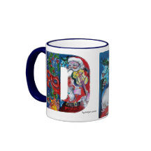 CHRISTMAS W LETTER / SANTA  WITH VIOLIN MONOGRAM COFFEE MUG