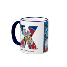 CHRISTMAS X LETTER / SANTA  WITH VIOLIN MONOGRAM MUG