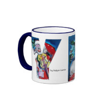 CHRISTMAS Y LETTER / SANTA  WITH VIOLIN MONOGRAM MUGS