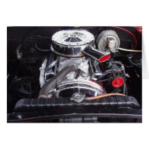 chrome 1960 impala engine greeting cards