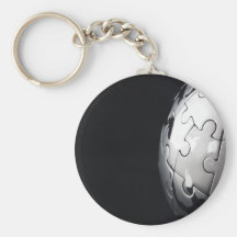 Chrome globe with black background key chains