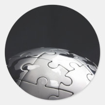 Chrome globe with black background round sticker