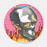 Chrome human skull design 1 with fire and web refrigerator magnet