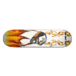 Chrome human skull design 1 with fire and web skate deck