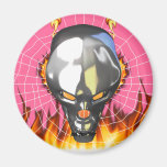 Chrome human skull design 3 with fire and web fridge magnet
