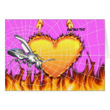 Chrome yellow jacket design 1 with fire and web. card