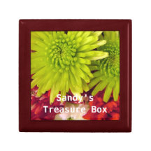 chrysanthemum flowers with name treasure box. jewelry box