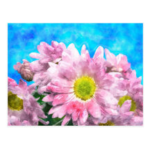 Chrysanthemum Postcard in watercolor