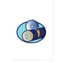 Circular Saw Cutting Log Wood Retro Postcards