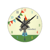 Circus Elephant & Flags Clock (Blue / Orange) wall clocks