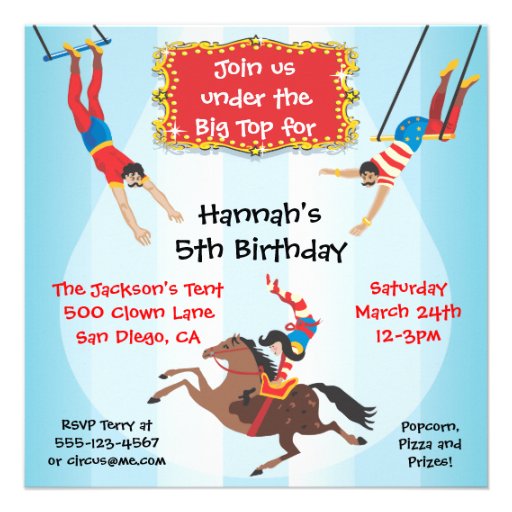 Circus Flying Trapeze Birthday Party Invitation