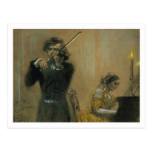 Clara Schumann (1819-96) and a Violinist, 1854 (pa Post Cards