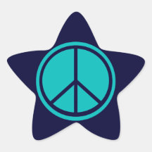 Classic Aqua Blue Peace Sign Star Stickers