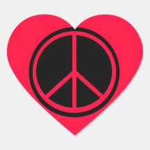 Classic Black Peace Sign Heart Sticker