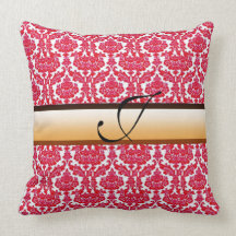 classic pink damask monogram pillows