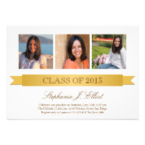 Classy gold ribbon 3 photo graduation invitation invitations