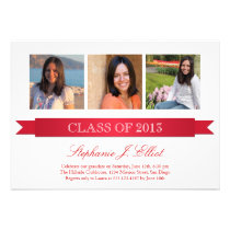 Classy red ribbon 3 photo graduation invitation invitations