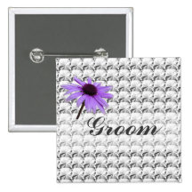 clear  gem stones and daisy flower groom pinback button