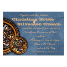 Clockwork and Leather, 4.5x6.25 wedding Personalised Invite