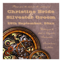 Clockwork and Leather, 5.25x5.25 save the date Invitations