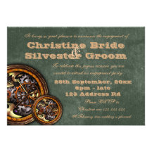 Clockwork and Leather, 5x7 engagement Personalized Invites