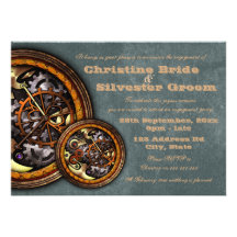 Clockwork and Leather, 5x7 engagement Personalised Invitation