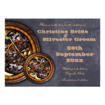 Clockwork and Leather, 5x7 save the date Custom Invitations