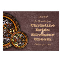 Clockwork and Leather, wedding rsvp Personalised Announcement