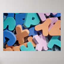Close-up of foam letters for kids print