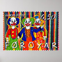 Clowns Faroe Island Stamp Canvas Print 3 1/2 by 2 