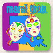 Coaster Set Mardi Gras Colours LA Shape Party Mask