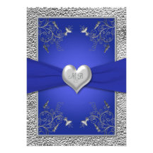 Cobalt Blue and Pewter Heart Monogram Invitation