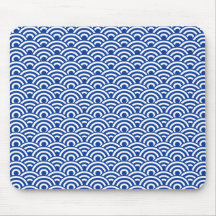 Cobalt Blue White Japanese Wave Pattern Mousemats
