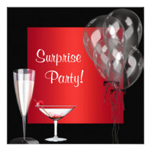 Cocktail Balloons Red Surprise Birthday Party Custom Announcement