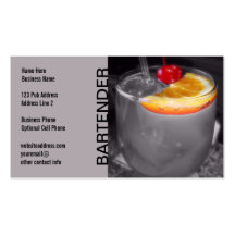 Cocktail Drink Photo Pub Bar or Bartender Grey Business Card