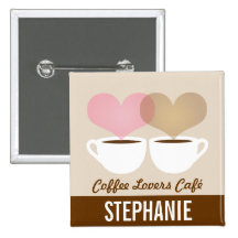 Coffee Café Shop Custom Employee Name Badge Pinback Button
